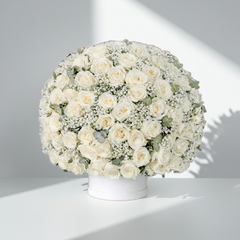 White Rose and Baby's Breath Flower Arrangement