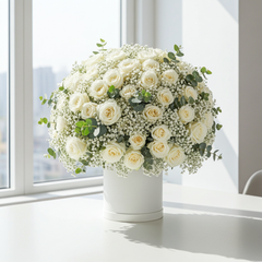 White Rose and Baby's Breath Flower Arrangement