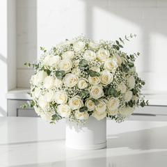 White Rose and Baby's Breath Flower Arrangement