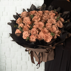 Luxury Brown Rose Bouquet with Dark Wrapping