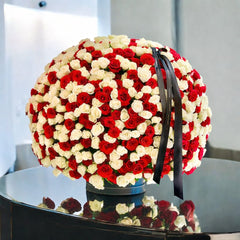 Premium Round Rose Bouquet with Black Ribbon