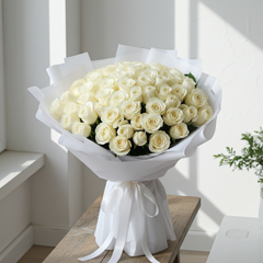 Luxury White Roses Wrapped in Paper