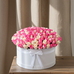 Pink & White Luxury Rose Box: Mix Bouquet Box