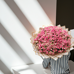 Large Pink Roses Bouquet with Premium Gold Paper Wrapping