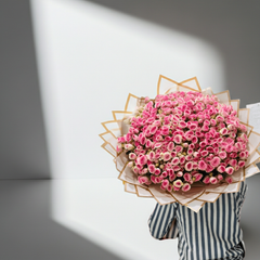 Large Pink Roses Bouquet with Premium Gold Paper Wrapping