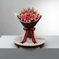 Pink Lily Bouquet with Ribbon Wrap