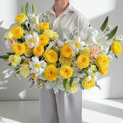 Yellow and White Floral Bouquet with Roses and Lilies