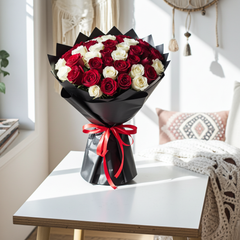 Romantic Red and White Rose Bouquet for Special Occasions