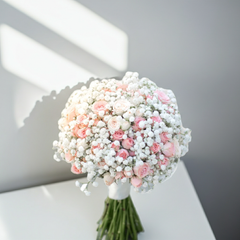 Pink Rose and Baby’s Breath Bridal Bouquet