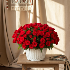 Luxury Red Rose Bouquet in White Basket