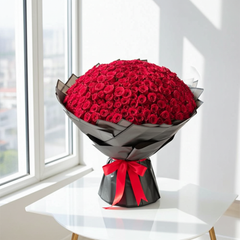 Luxury Red Rose Bouquet with Black Wrap
