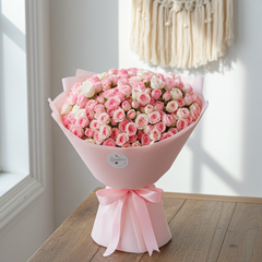 Pink Spray Rose Bouquet with Pink Ribbon