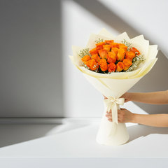Orange Rose Bouquet with Baby's Breath