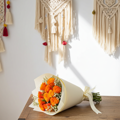 Orange Rose Bouquet with Baby's Breath