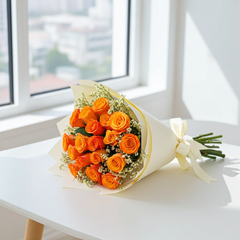 Orange Rose Bouquet with Baby's Breath