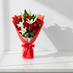 Red Rose and White Lily Bouquet