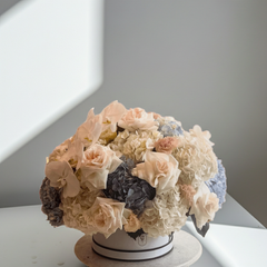 Luxury White Roses, Hydrangeas, and Orchids in Elegant Hat Box