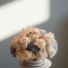 Luxury White Roses, Hydrangeas, and Orchids in Elegant Hat Box