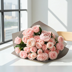 Soft Pink Bombastic Roses Wrapped in Delicate Paper
