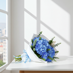 Elegant Blue Hydrangea Bouquet with Eucalyptus