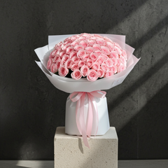 Premium Pink Ohara Rose Bouquet in Elegant White Wrapping