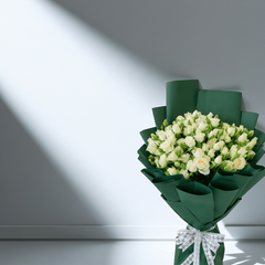 White Rose Bouquet with Green Paper Wrap