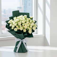White Rose Bouquet with Green Paper Wrap