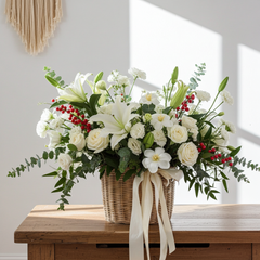 Elegant White Floral Arrangement with Lilies and Roses