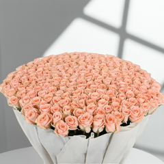 Elegant Peach Rose Bouquet with Satin Ribbon