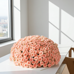 Elegant Peach Rose Bouquet with Satin Ribbon