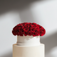 Fresh Red Roses Arranged in Luxury Round Boxes