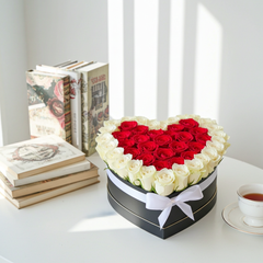 Heart-Shaped Red and White Rose Box