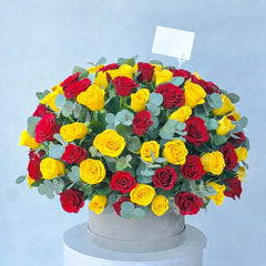 Vibrant Red and Yellow Rose Arrangement