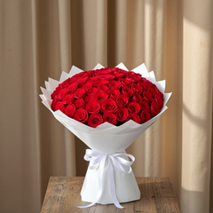 Luxury Red Rose Bouquet in White Paper Wrap