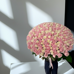 Elegant Mixed Rose Bouquet - 100+ Roses in Pink and White