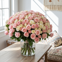 Elegant Mixed Rose Bouquet - 100+ Roses in Pink and White