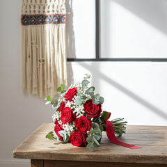 Red Rose and Eucalyptus Wedding Bouquet