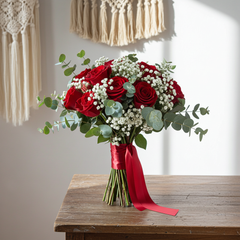 Red Rose and Eucalyptus Wedding Bouquet