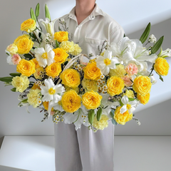 Yellow Rose and White Lily Bouquet