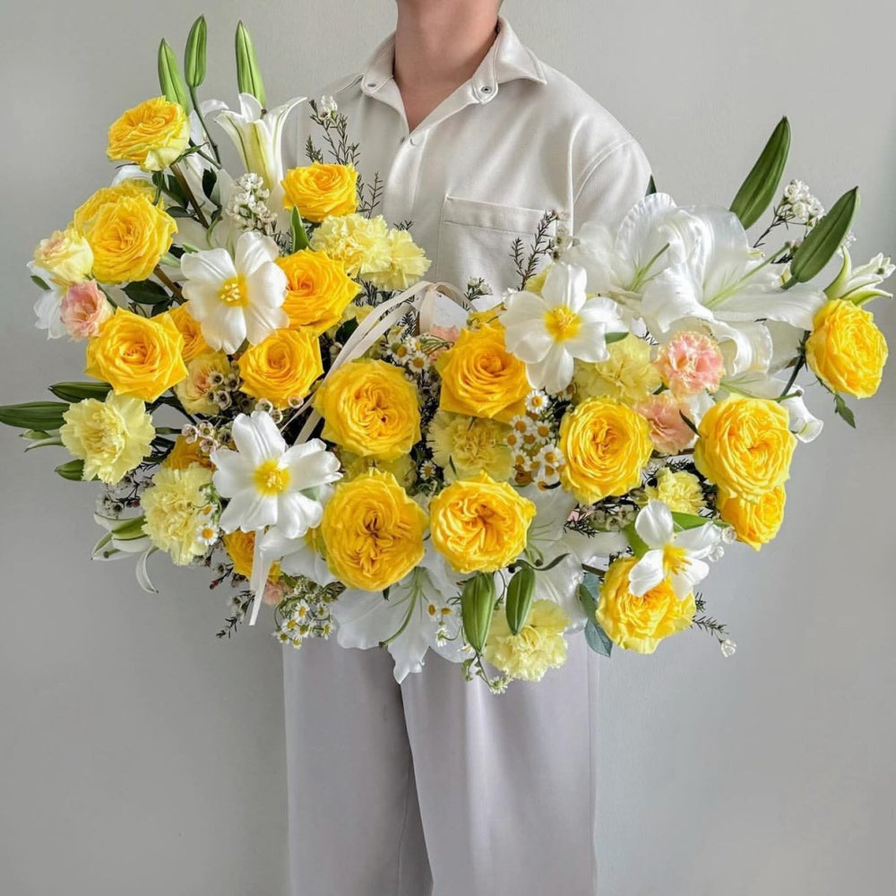 Bright Yellow & White Floral Arrangement - Rawadat Alward