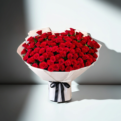 Luxury Red Rose Bouquet in White Paper Wrap - Premium Floral Gift