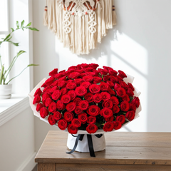 Luxury Red Rose Bouquet in White Paper Wrap - Premium Floral Gift
