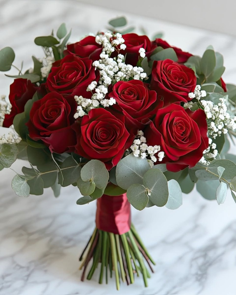 Classic Red Rose & Baby’s Breath Bouquet - Rawadat Al Ward
