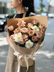 Brown Rose and White Flower Bouquet