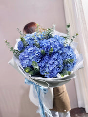 Elegant Blue Hydrangea Bouquet with Eucalyptus - Rawadat Al Ward