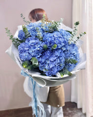 Elegant Blue Hydrangea Bouquet with Eucalyptus - Rawadat Al Ward
