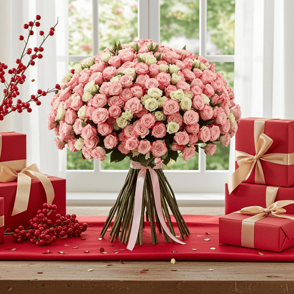 Elegant Mixed Pink & White Spray Rose Floral - Rawadat Al Ward