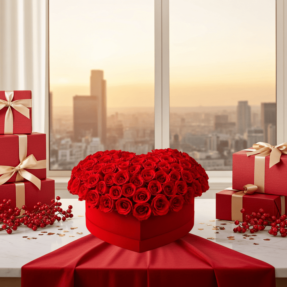 Elegant Red Rose Heart Box with Gift - Rawadat Al Ward