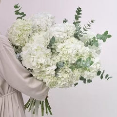 Elegant White Hydrangea Bouquet with Eucalyptus - Rawadat Al Ward