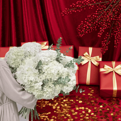 Elegant White Hydrangea Bouquet with Eucalyptus - Rawadat Al Ward